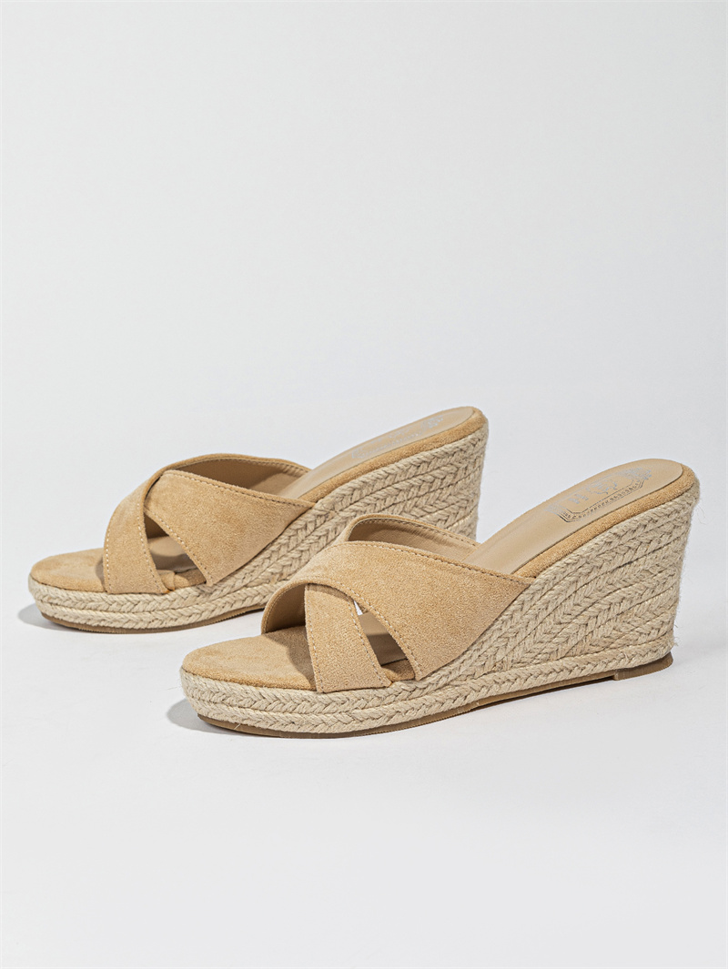 2025 New Fashion Cross Strap Slippers Wedge Heel Sandals for Women 9cm - Image 3