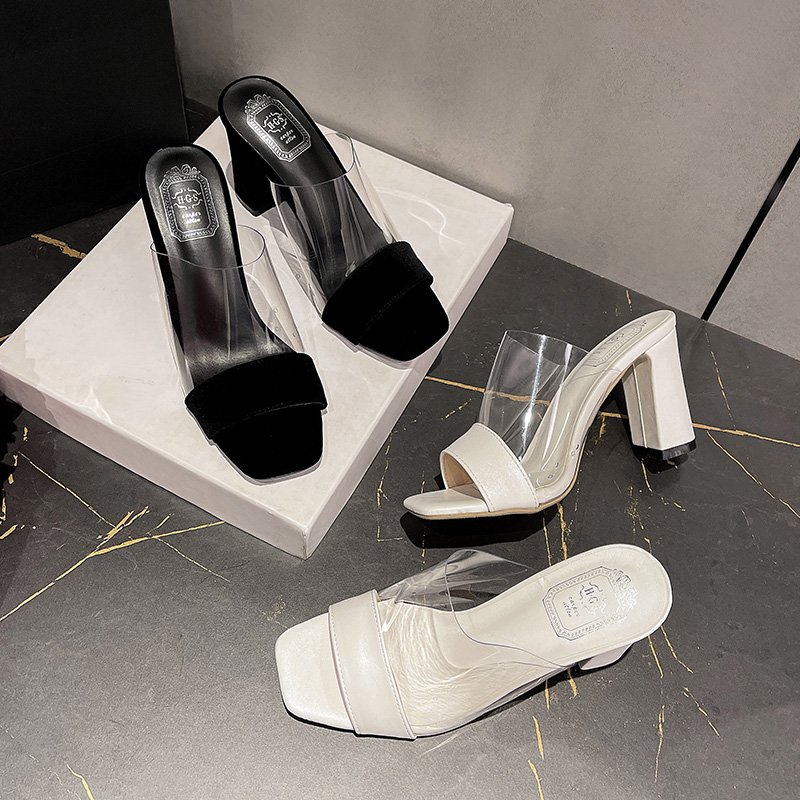 2025 New Summer Transparent High Heel Slippers for Women Outdoor Casual Thick Heel Slides