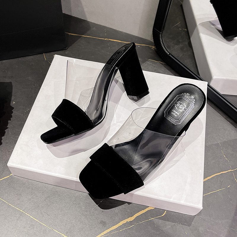 2025 New Summer Transparent High Heel Slippers for Women Outdoor Casual Thick Heel Slides - Image 3