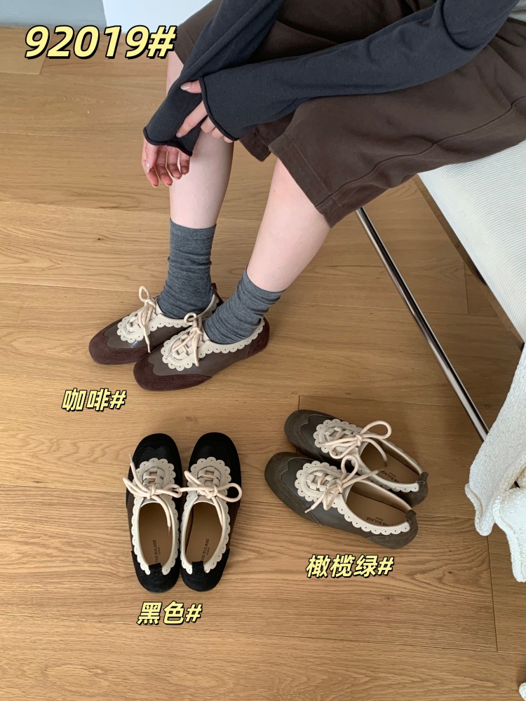 Genuine Leather Ballet Derby Shoes Women 2026 Autumn Winter New Round Toe Breathable Lightweight Comfortable Soft Sole Casual Flats