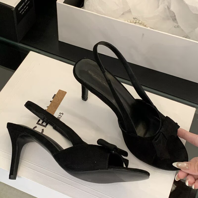 Open Toe Suede Bow High Heel Sandals Women 2026 Spring Summer New Style Thin Heel Versatile Sexy One Strap High Heel Shoes