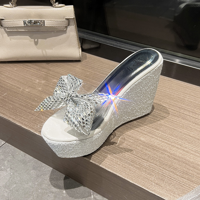 Trendy Rhinestone Platform Slippers for Women Summer 2025 New High Heel Wedge Sandals Slides - Image 5