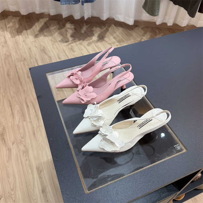 White Floral Patent Leather Open Back Strap Toe Wrap High Heel Sandals for Women
